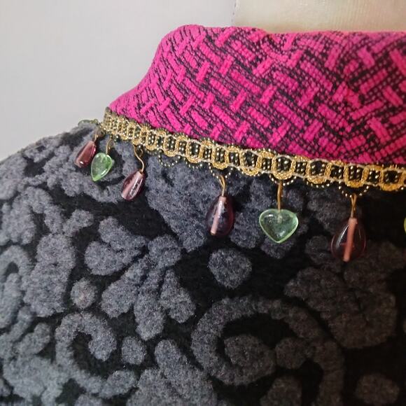 Vintage Taylor G Dallas Sz M Black Fleece Jacket Beaded Eclectic Mixed Media - Picture 3 of 6